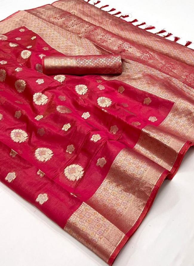 Banarasi Silk Red Festival Wear Weaving Saree